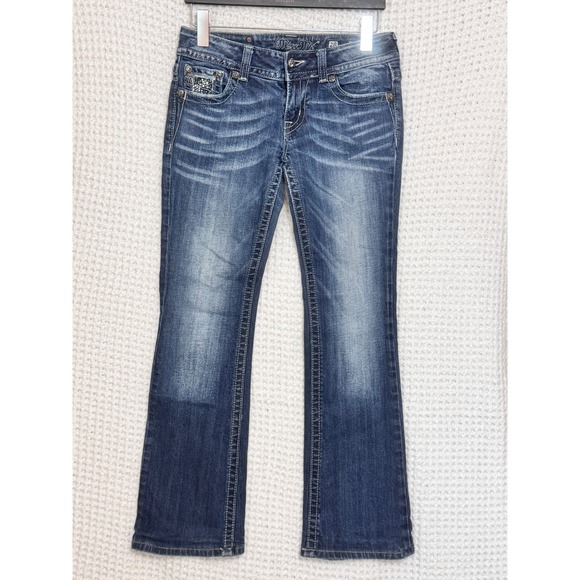 Miss Me Jeans Boot Cut Embellished Pockets Rhinestone Bling Dark Wash Denim 28 - Picture 1 of 7